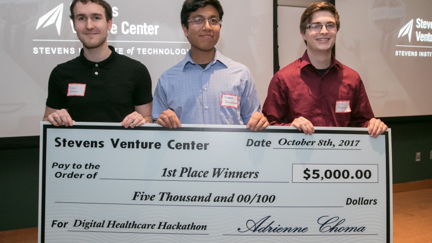 Receiving first place prize at the Stevens Digital Healthcare Hackathon 2017!